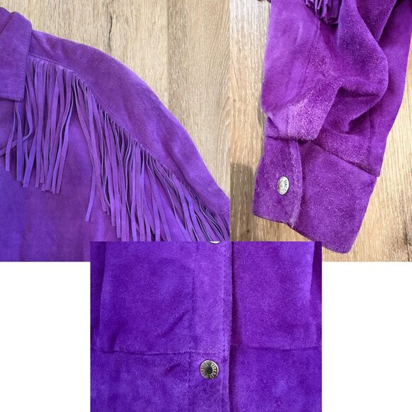 Vintage Firenze Santa Barbara Purple Fringe Western Bomber Suede Jacket Large - Picture 5 of 6
